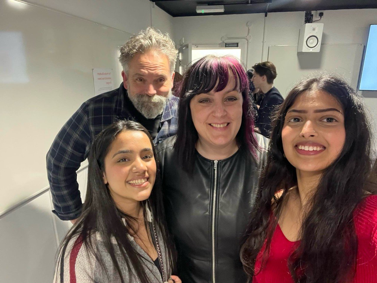 Petra with students at Royal Holloway after a hands-on AI workshop