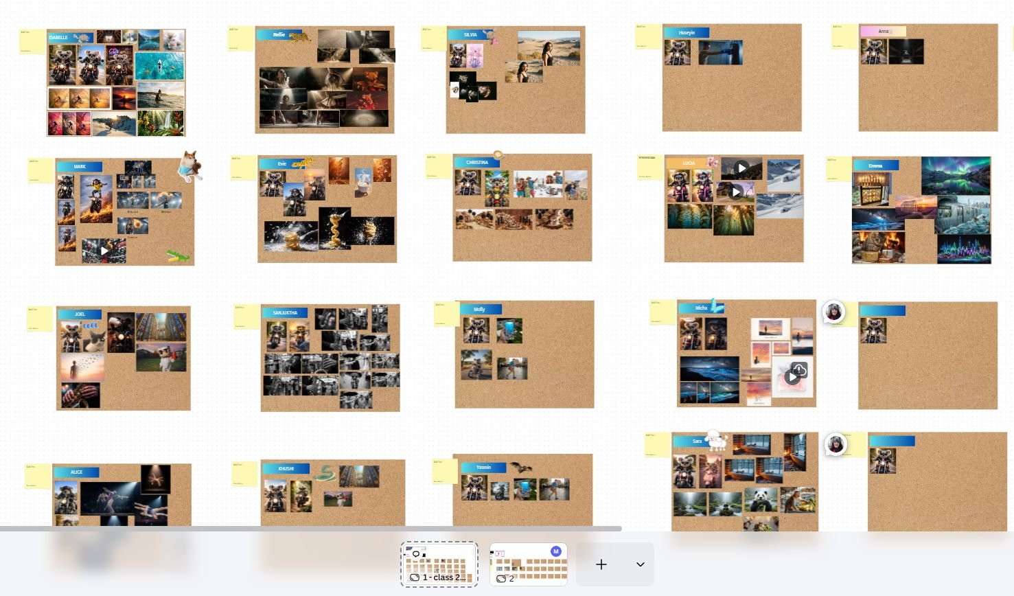 Student work shown on Canva Whiteboards during the Royal Holloway workshop